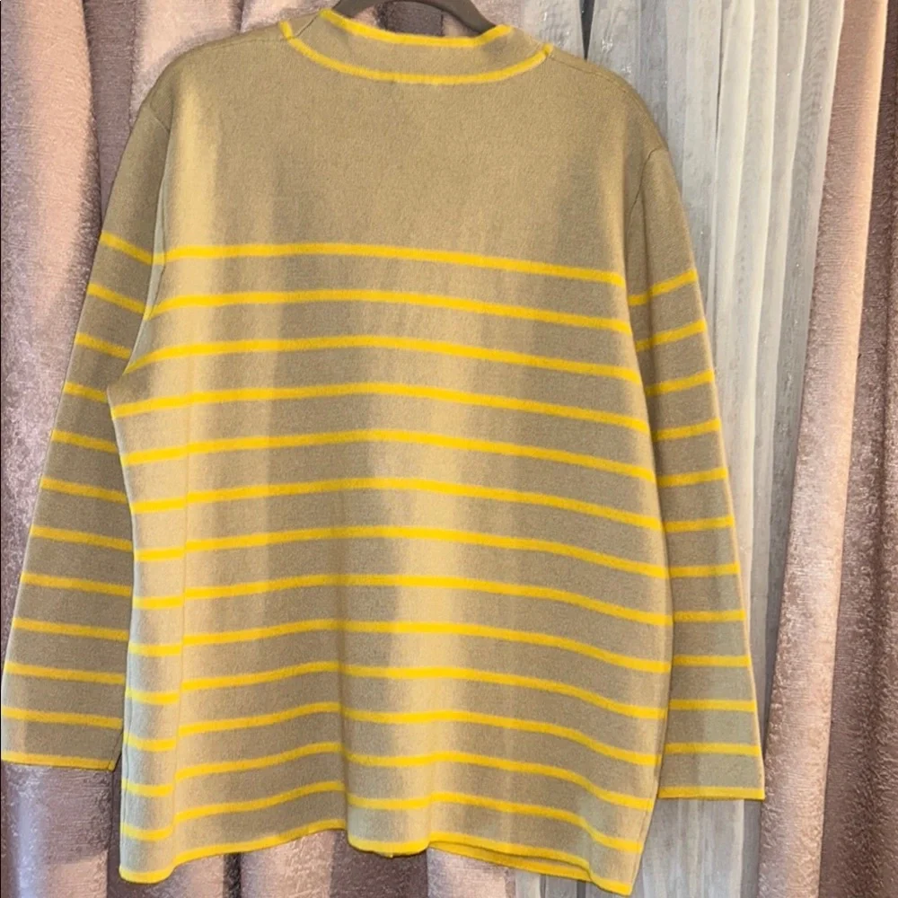Tuckernuck Size S Yellow and Tan Striped Cardigan V-Neck Sweater - Picture 9 of 15